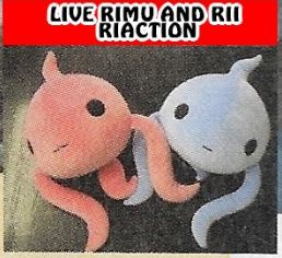 image of the fairy plushes from lost kingdoms 2 merchandise, one in red, one in blue, both with neutral faces. above the image is a block of solid red, with a caption that says LIVE RIMU AND RII RIACTION