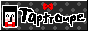 pixel art icon for the taptroupe website, the background is of subtle black-white polka dots and a tall tapper from rhythm heaven's rectangular white smiling face, grey box helmet, and red bowtie. there is text beside it that says Taptroupe, and red bowtie on top.