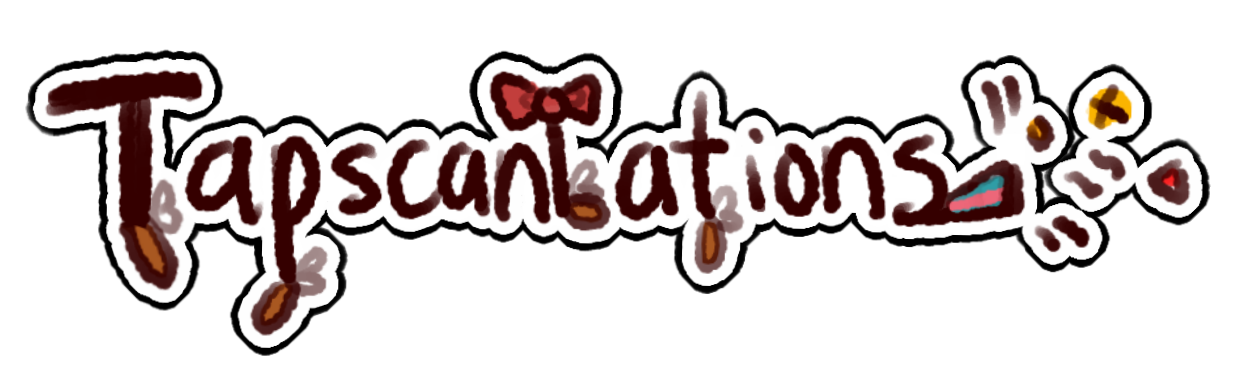 tapscanlations logo, with tapdancing shoes on the T, P, L, and T. A bowtie on the L, and an exploding party popper on the last letter, S.